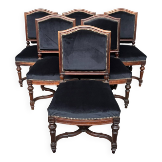 Antique Louis XVI style chairs. Set of 6. Solid rosewood. New upholstery.