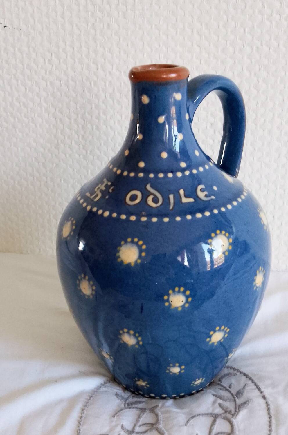 Varnished terracotta pitcher, Alsatian. Clo Saint Odile OBERNAY.
