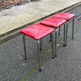 Steel stool with burgundy faux leather fabric