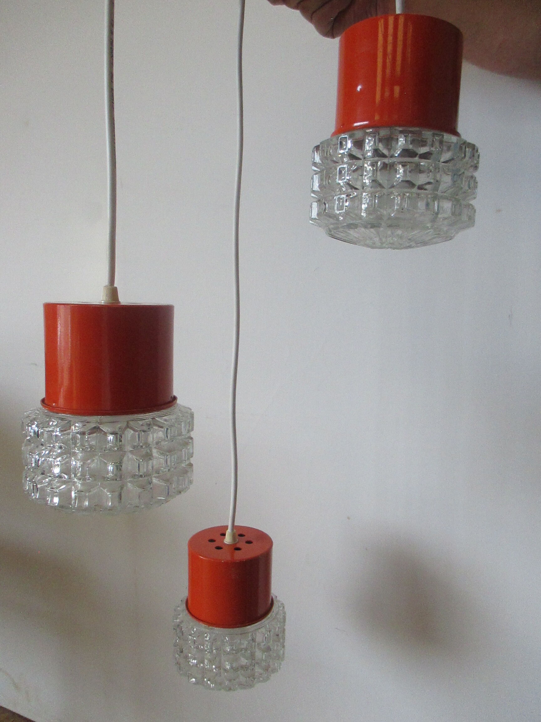 Orange suspension 70's glass 3-globe