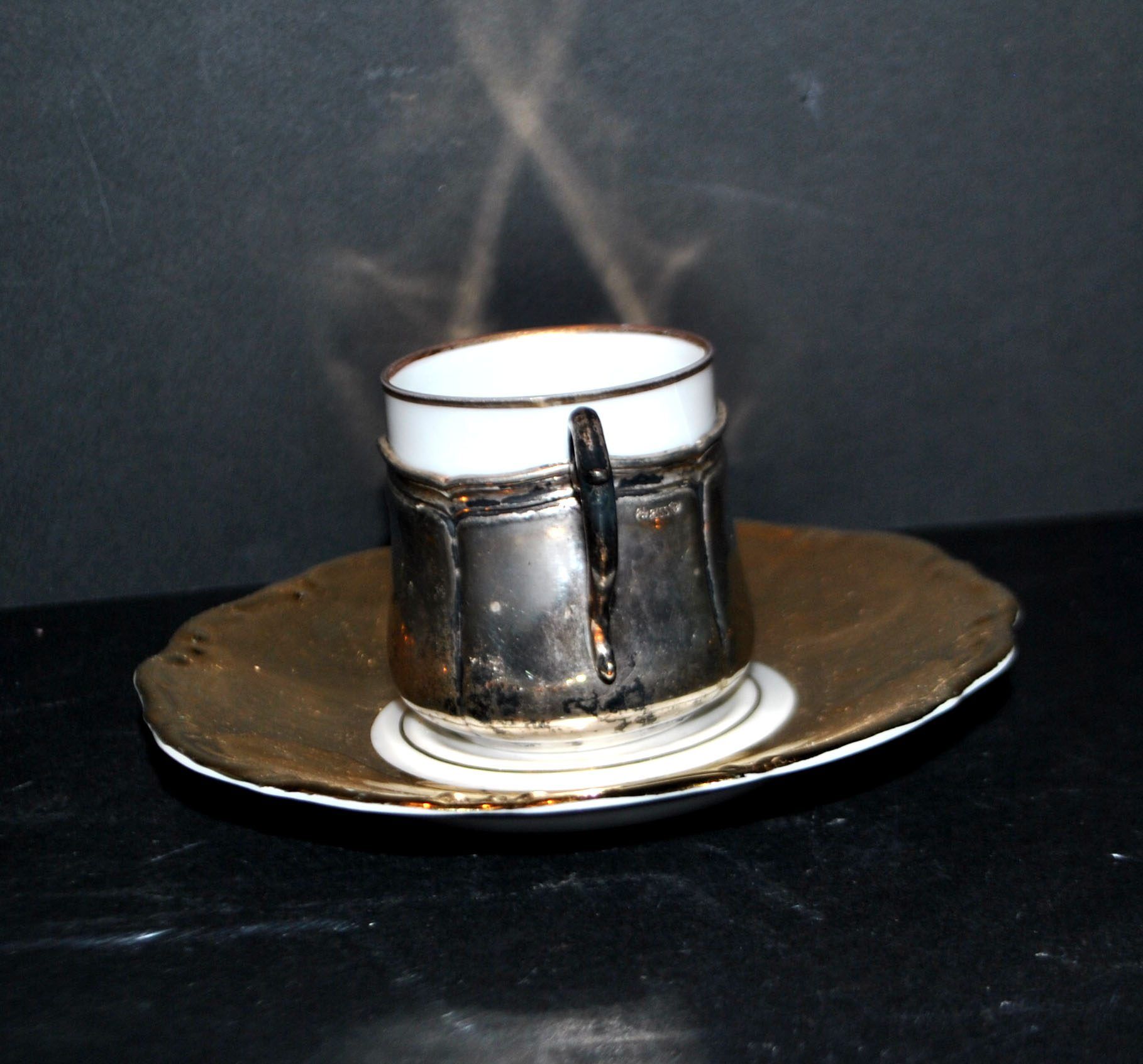 Precious cup in German porcelain and solid silver 835S BP Württemberg