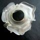 Art Deco art brass carved with acanthus, pink tulip in colorless glass
