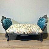 A Louis XV style chaise longue in dark blue and grey carved beech wood