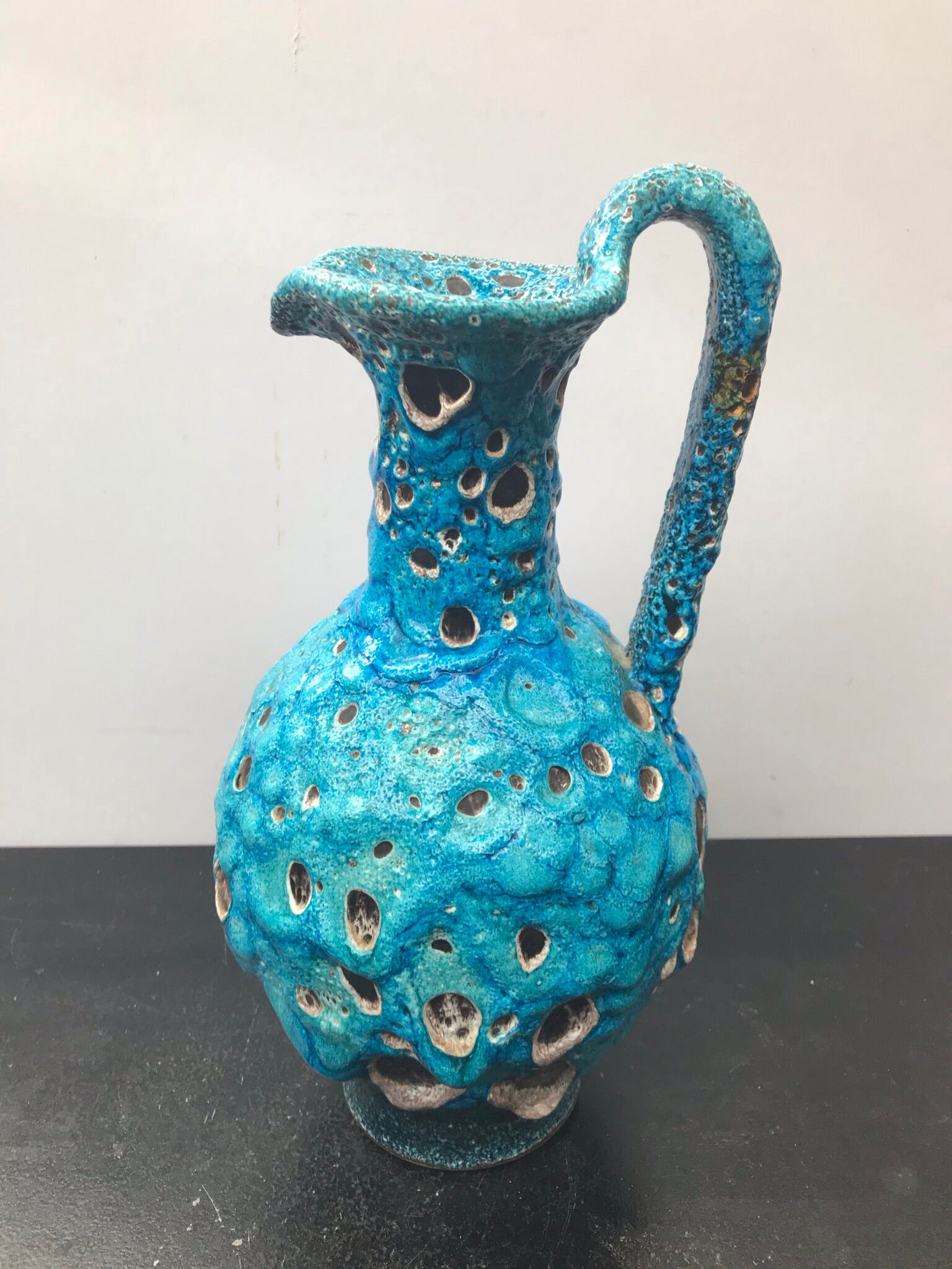 Former ceramic ewer pitcher - vintage blue ecumes