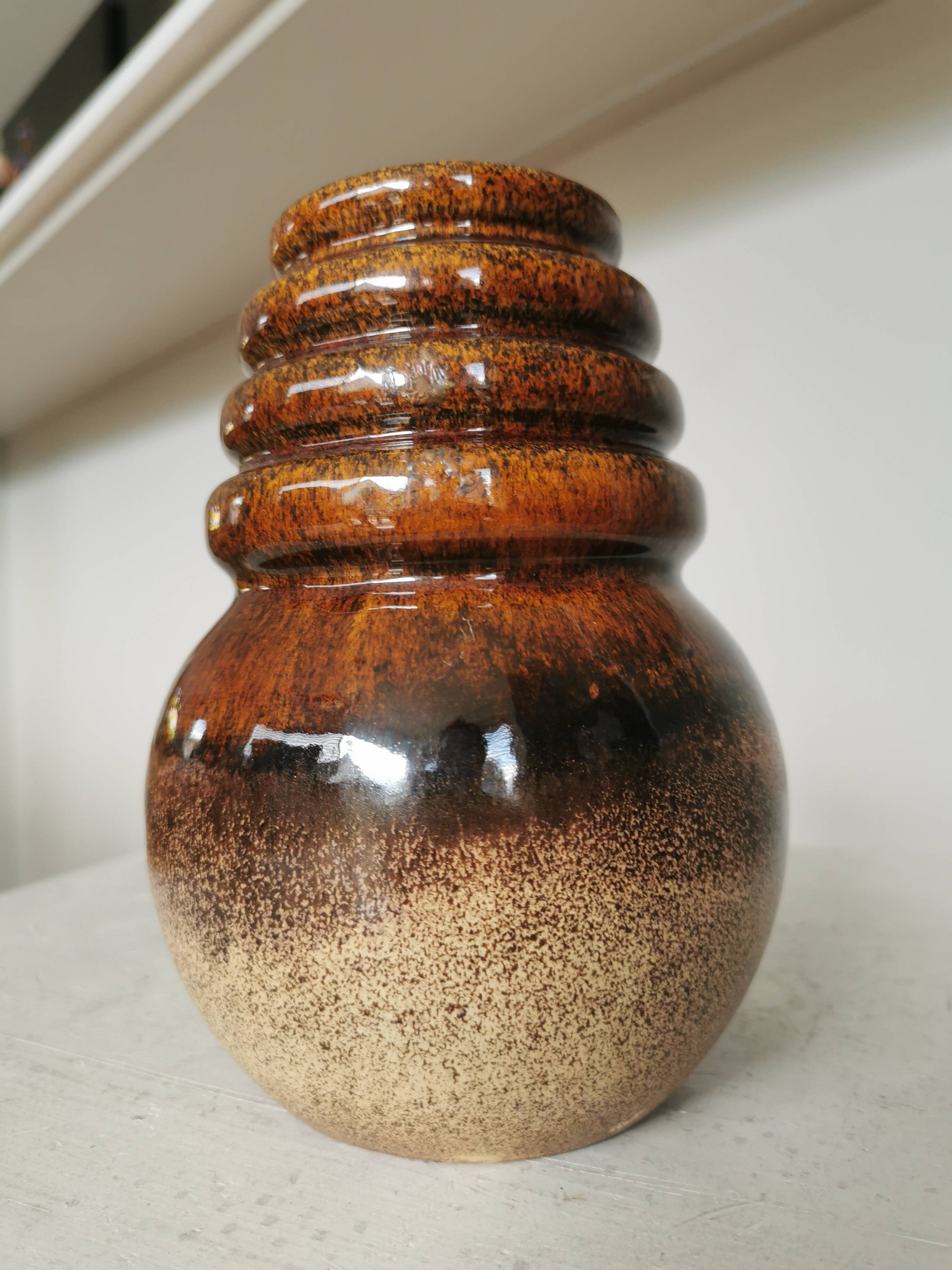 Vintage Fat Lava Vase: West German Brown Glazed Ceramic, Retro Boho Decor