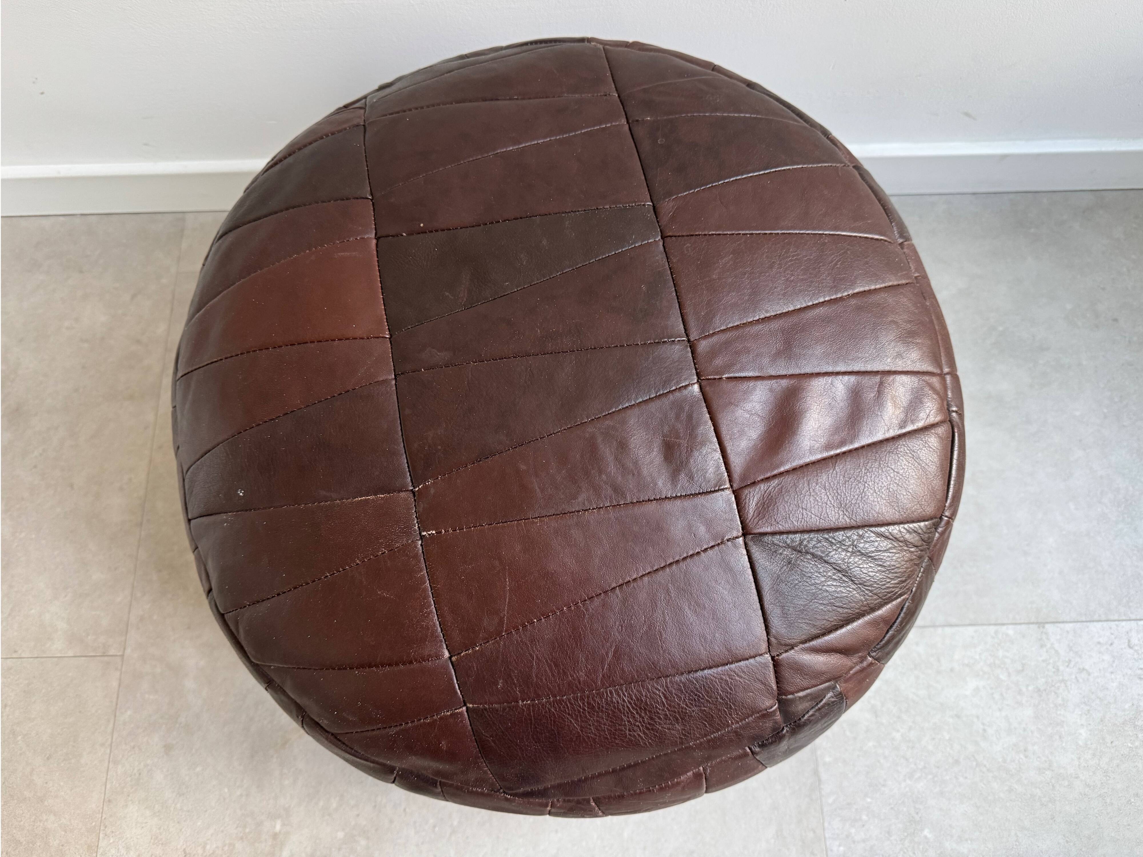 Vintage dark brown patchwork ottoman / poof