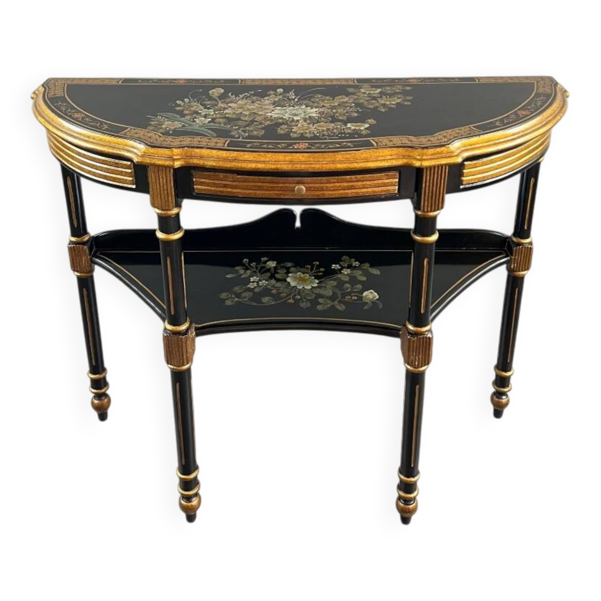 Console Demi-Lune Peinte et Dorée, Style Louis XVI, XXe Siècle