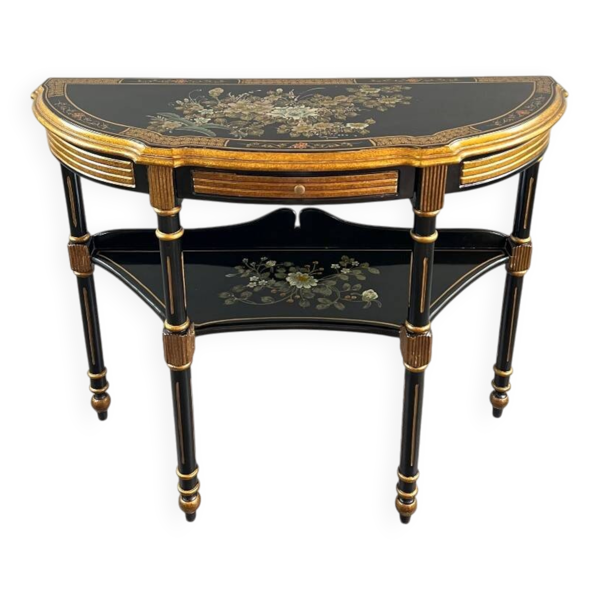 Console Demi-Lune Peinte et Dorée, Style Louis XVI, XXe Siècle