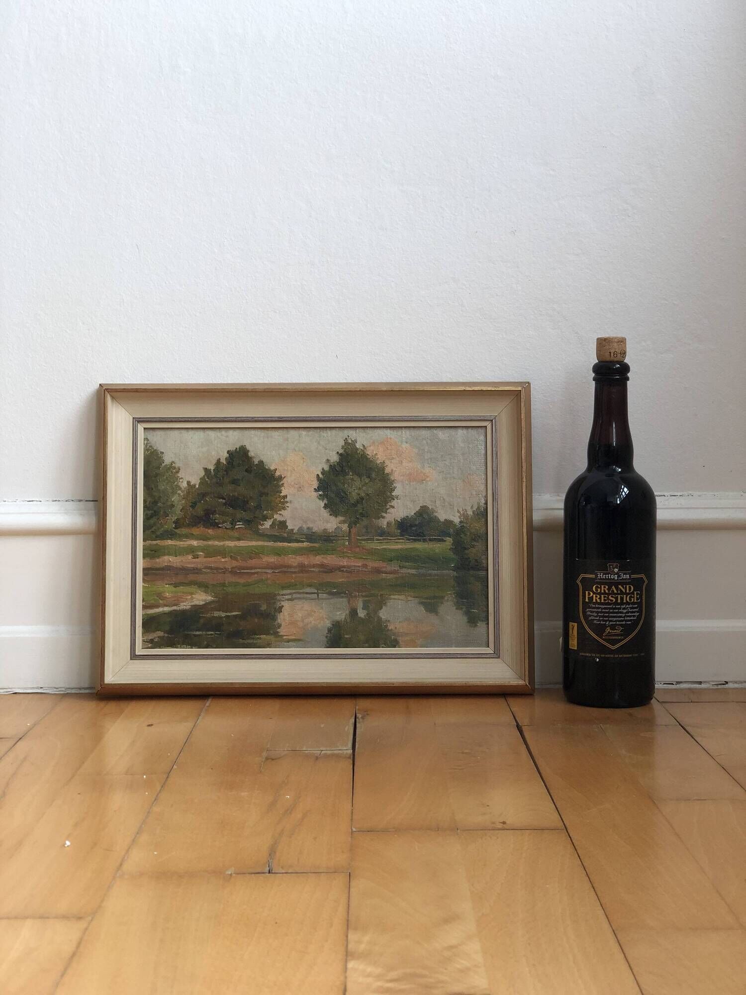 Vintage Original River Landscape Oil Painting: Framed Countryside Art