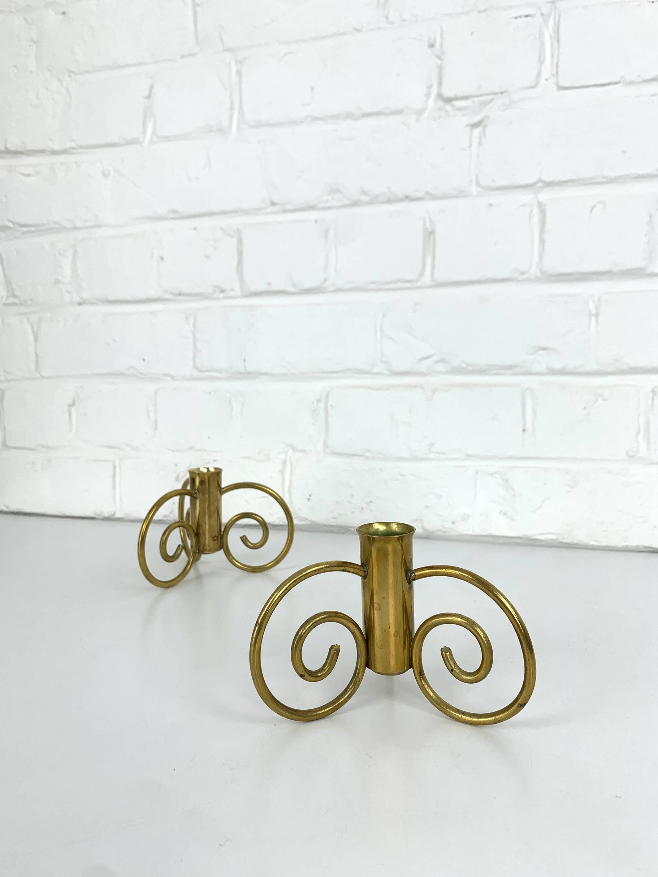 Pair of brass candlesticks, Lars Holmström for Svenskt Tenn, Sweden, 1950