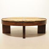 Round coffee table herbarium Roger Capron, Vallauris - ceramic and wooden structure