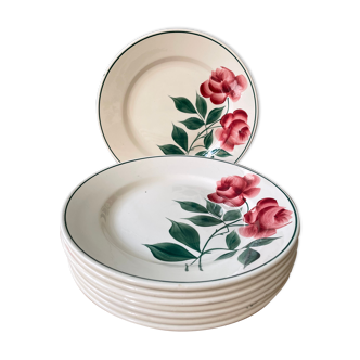 Lot de 8 assiettes plates en faïence HBC Montereau, modèle Vernon