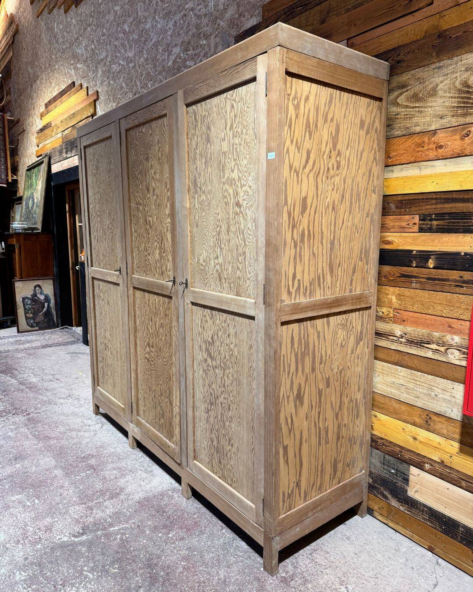 Old hardware cabinet in pitch pine - Early 20th century - Sandblasted