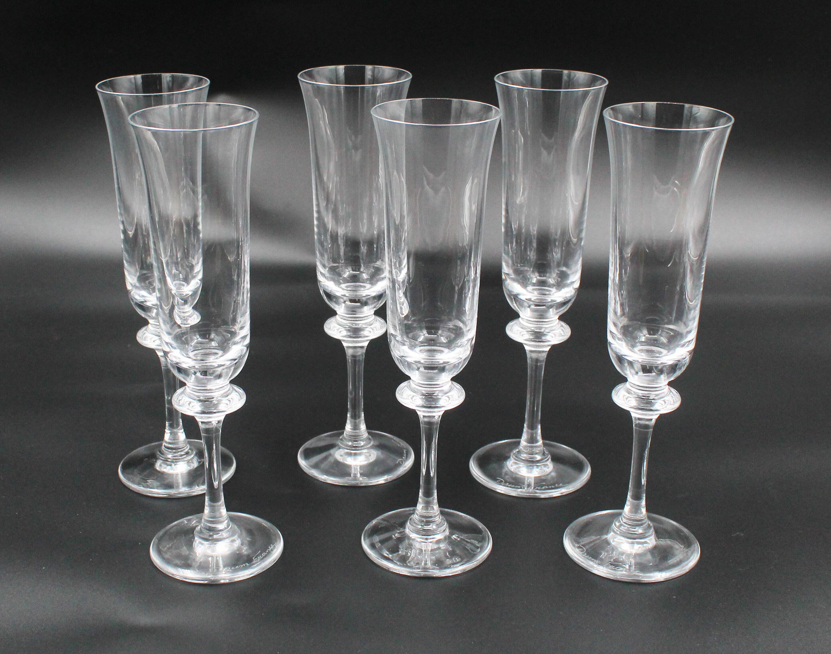 6 champagne flutes Saumur model crystal Daum France H = 21.5 cm