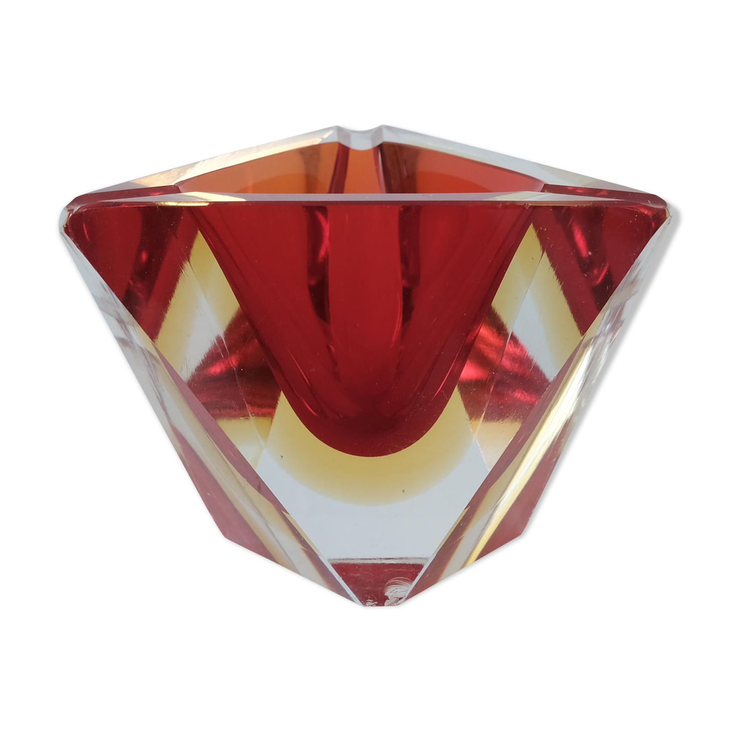 Sommerso Flavio Poli 1960's red and yellow ashtray