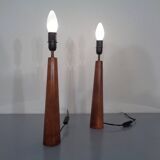 Mid-Century Filigree Danish Teak Table Lamps, 1950s, Set of 2