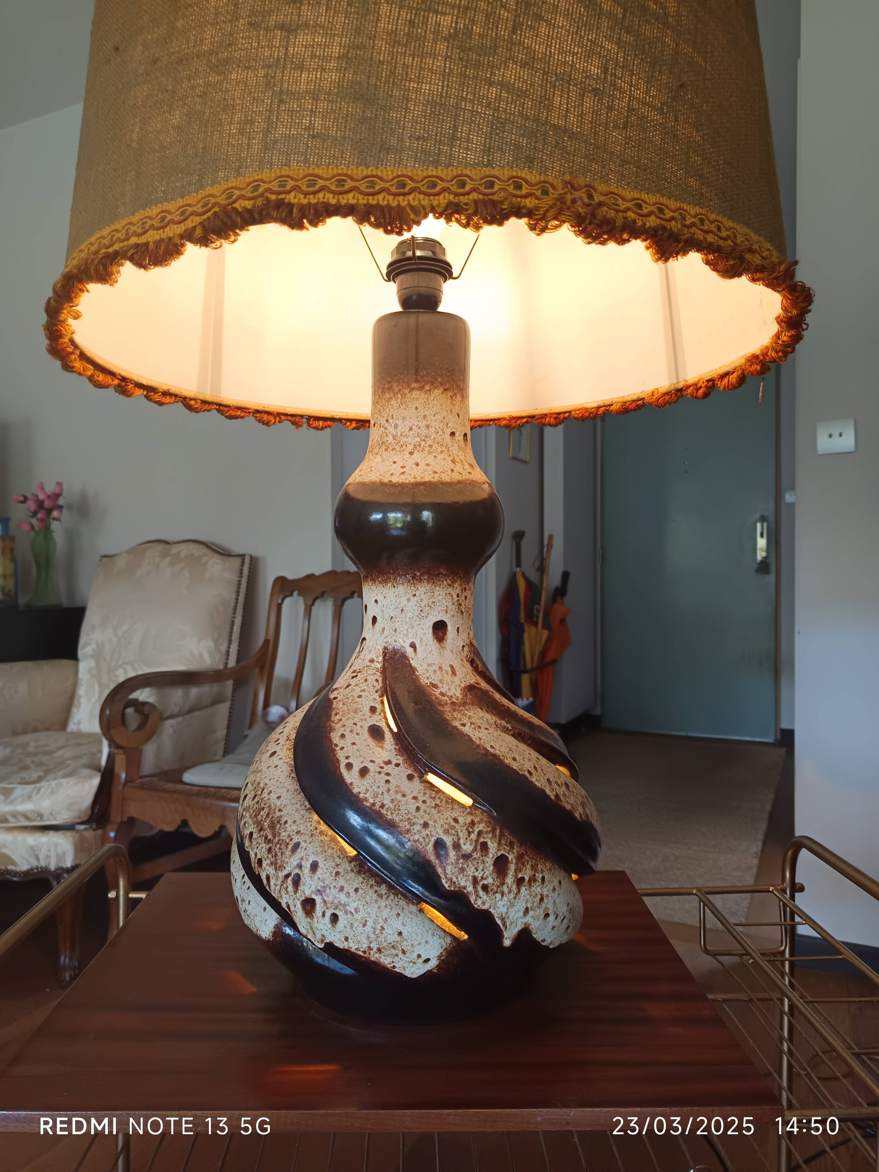 large ceramic lamp from the 70s with retro lighting
