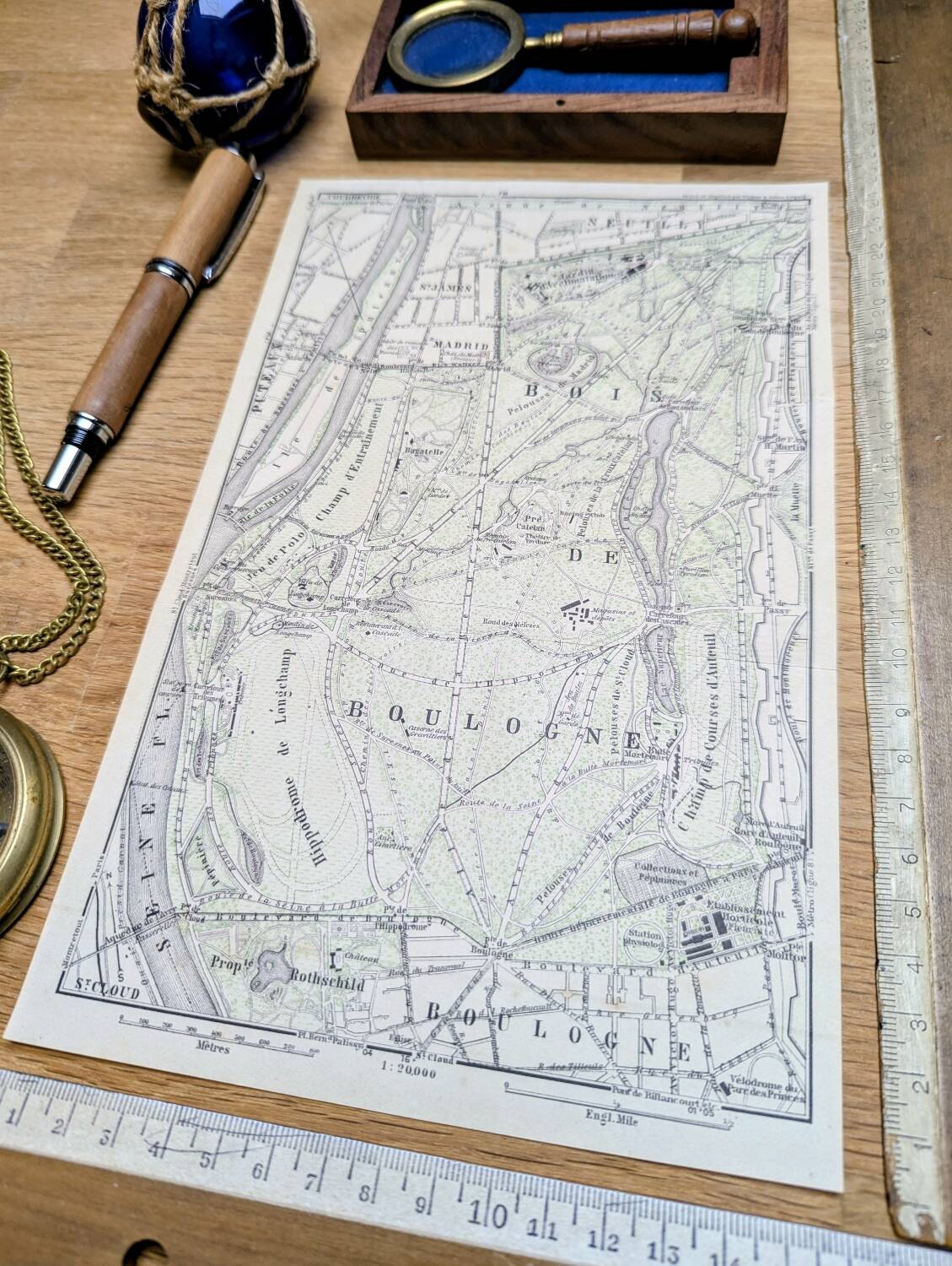 Bois de Boulogne, old map, printed in 1914.