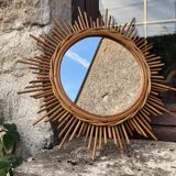 Vintage rattan sun mirror