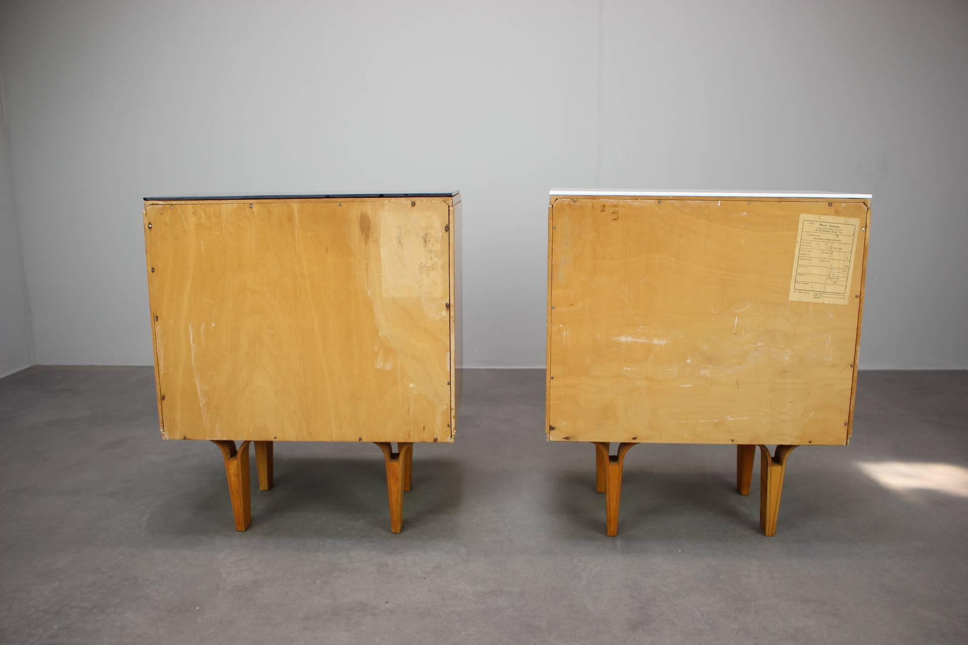 1960s František Mezulaník Mid-Century Maple Nightstands with Black and White Glass