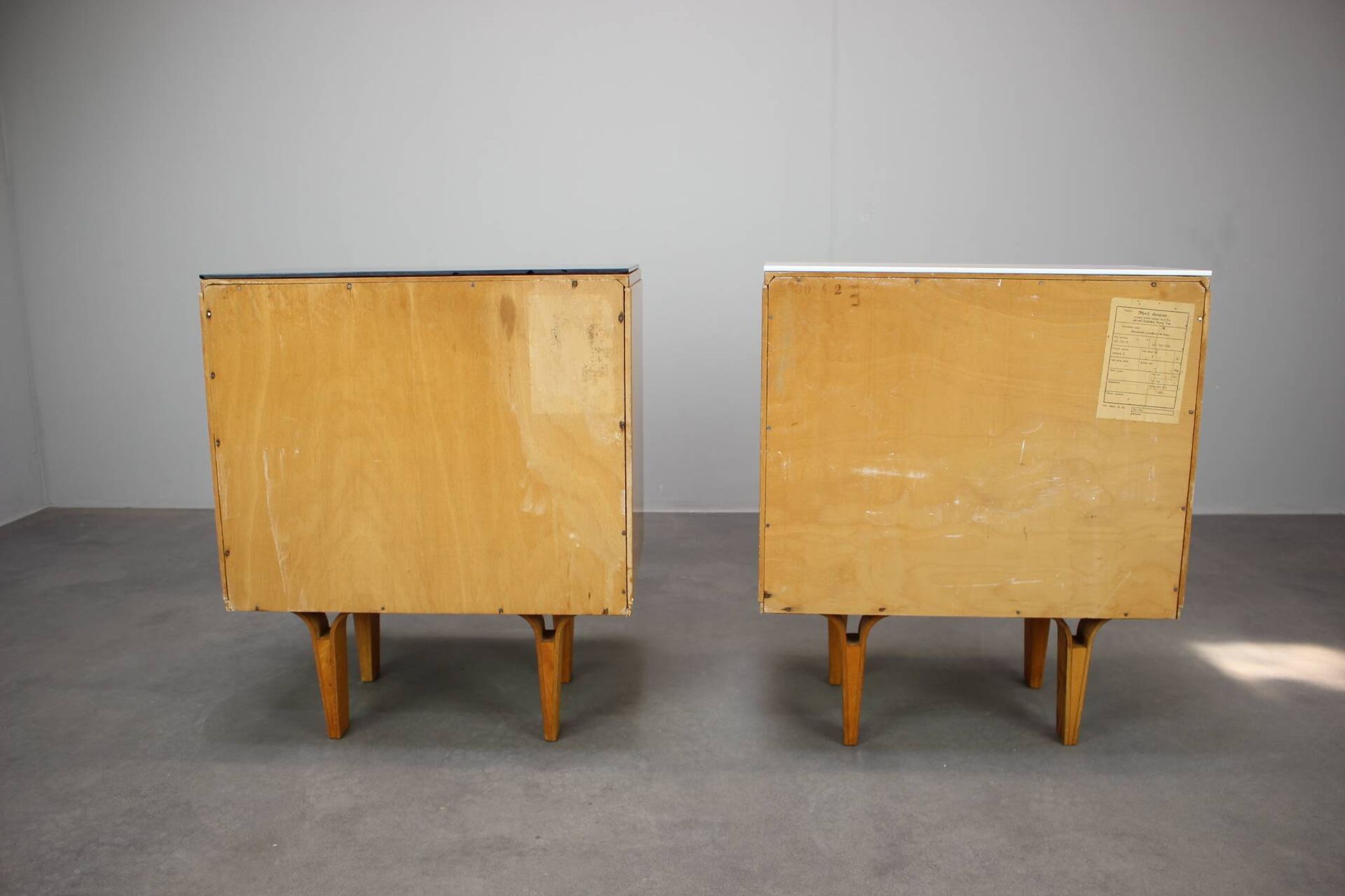 1960s František Mezulaník Mid-Century Maple Nightstands with Black and White Glass