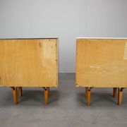 1960s František Mezulaník Mid-Century Maple Nightstands with Black and White Glass