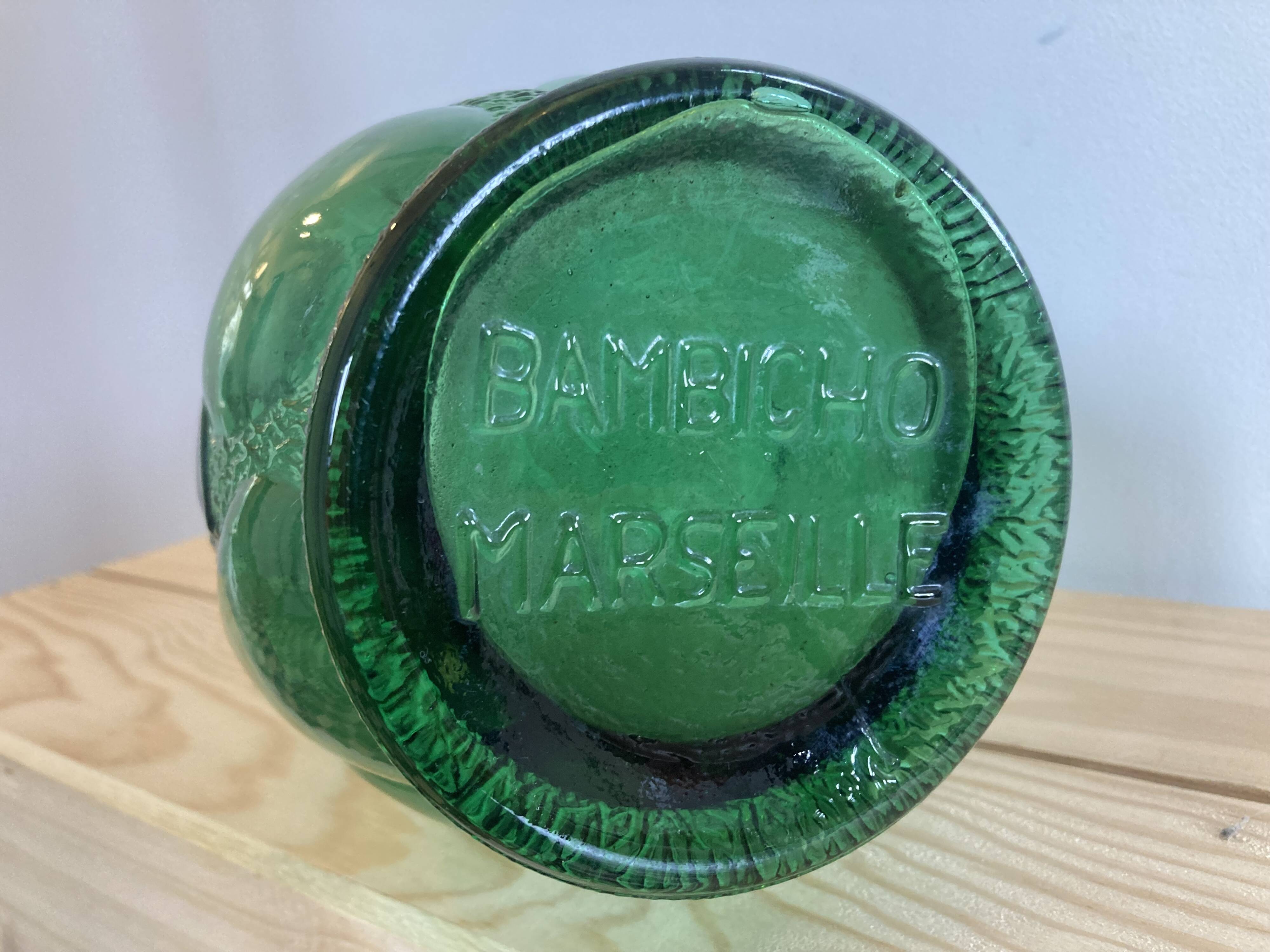 Vintage green glass vase year 1950 Bambicho Marseille fruit decor