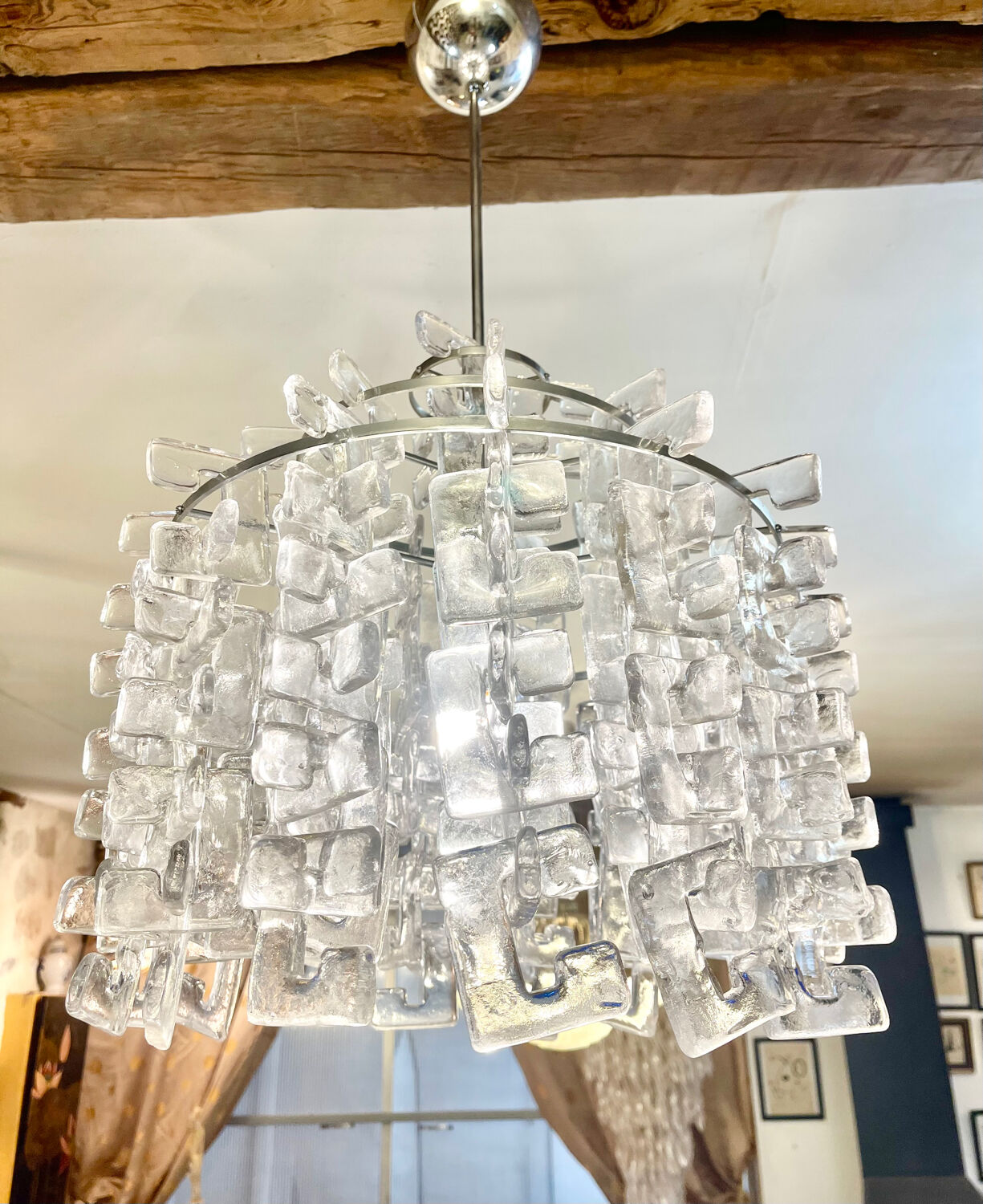 Carlo Nason for Mazzega Murano glass chandelier, Italy 1970.