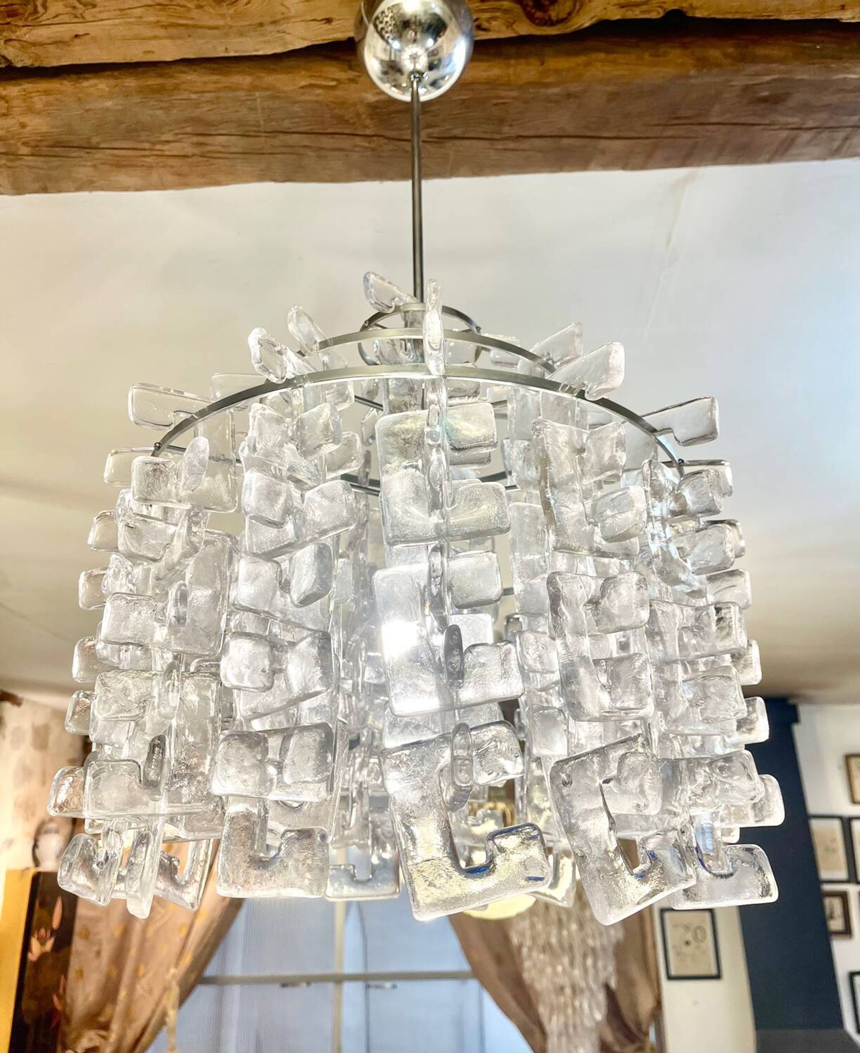 Carlo Nason for Mazzega Murano glass chandelier, Italy 1970.