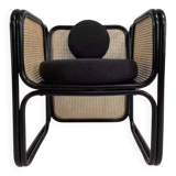 Fauteuil cubique en rotin noir et cannage