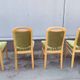 Set of 4 vintage Scandinavian chairs in light wood and green velvet.