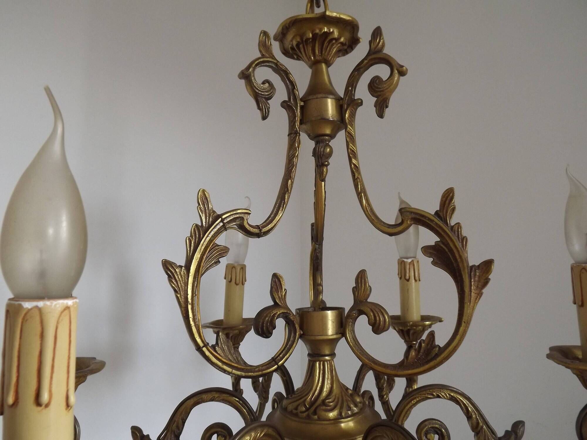 Large Antique French Art Nouveau Acanthus 6-Light Bronze Cage Candlestick