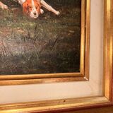 Oil Painting on Wood Panel with Golden Frame, English Hunting Dog