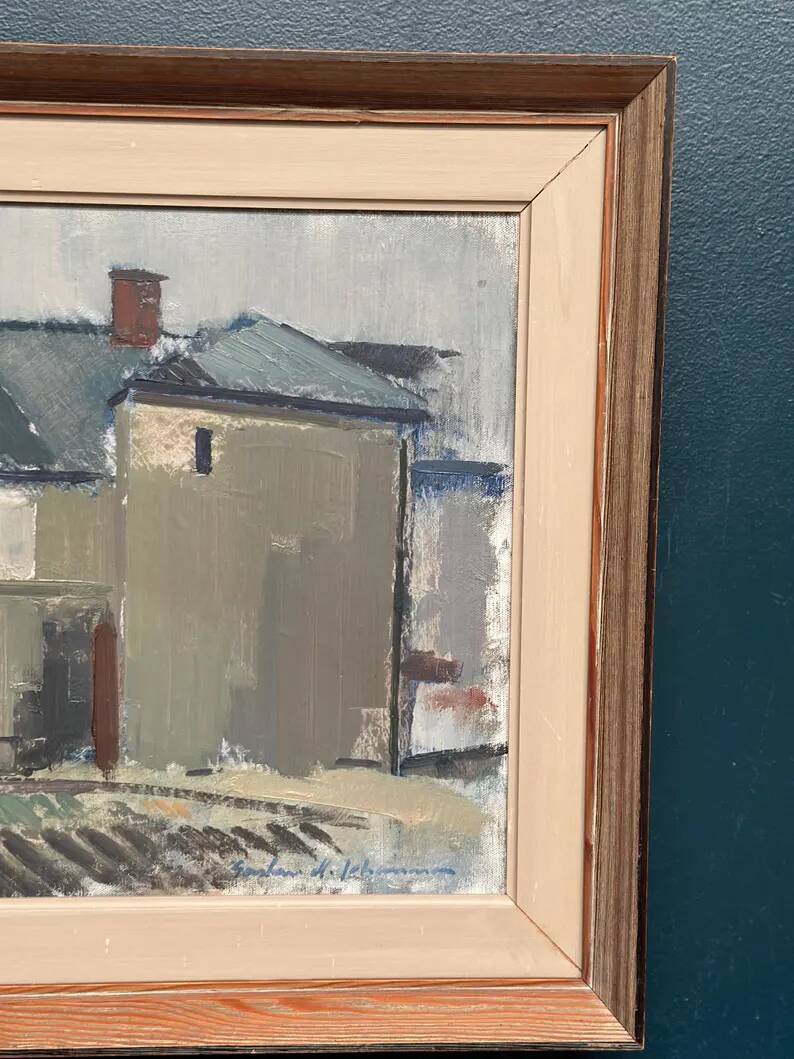 Original Swedish Oil on Canvas – “Sage House” by Gustav‑Adolf Johansson – Signed – Vintage & Framed