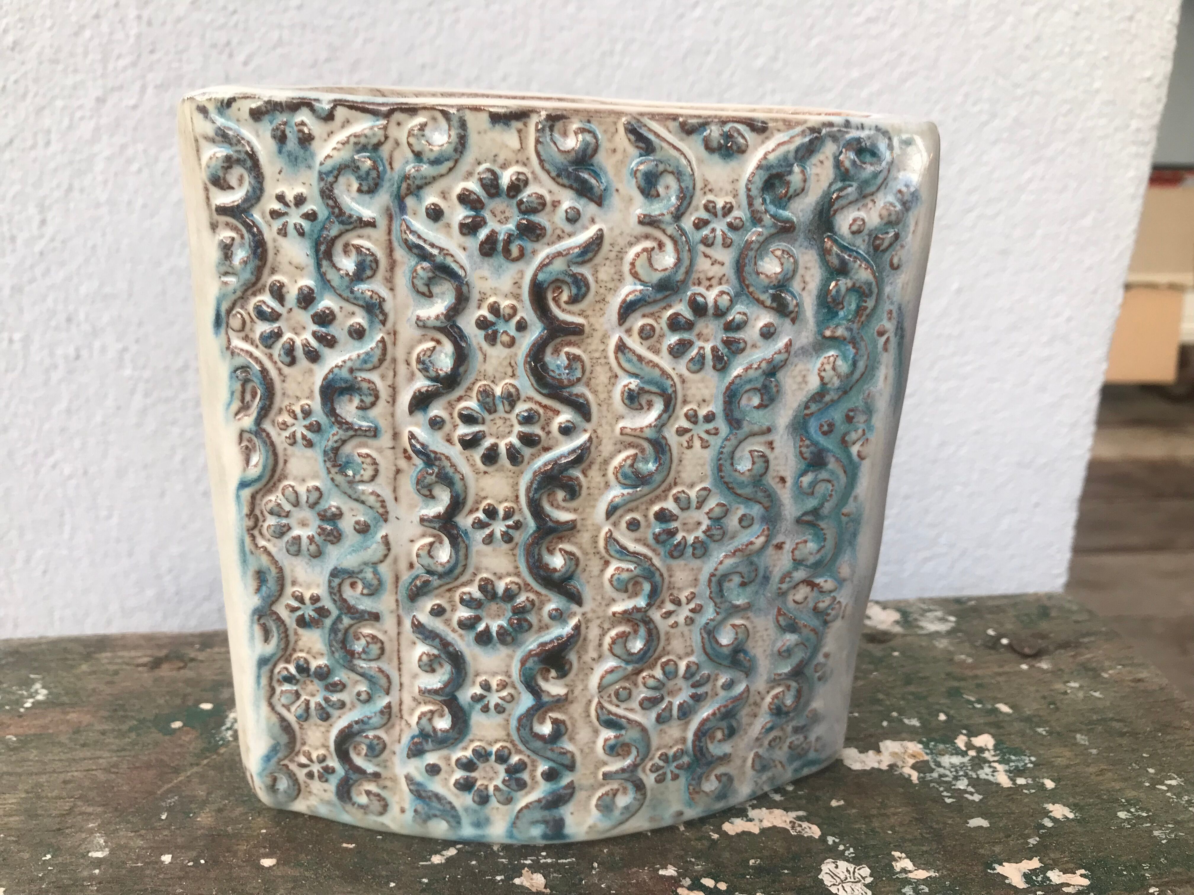 Vintage ceramic vase, decorated relief