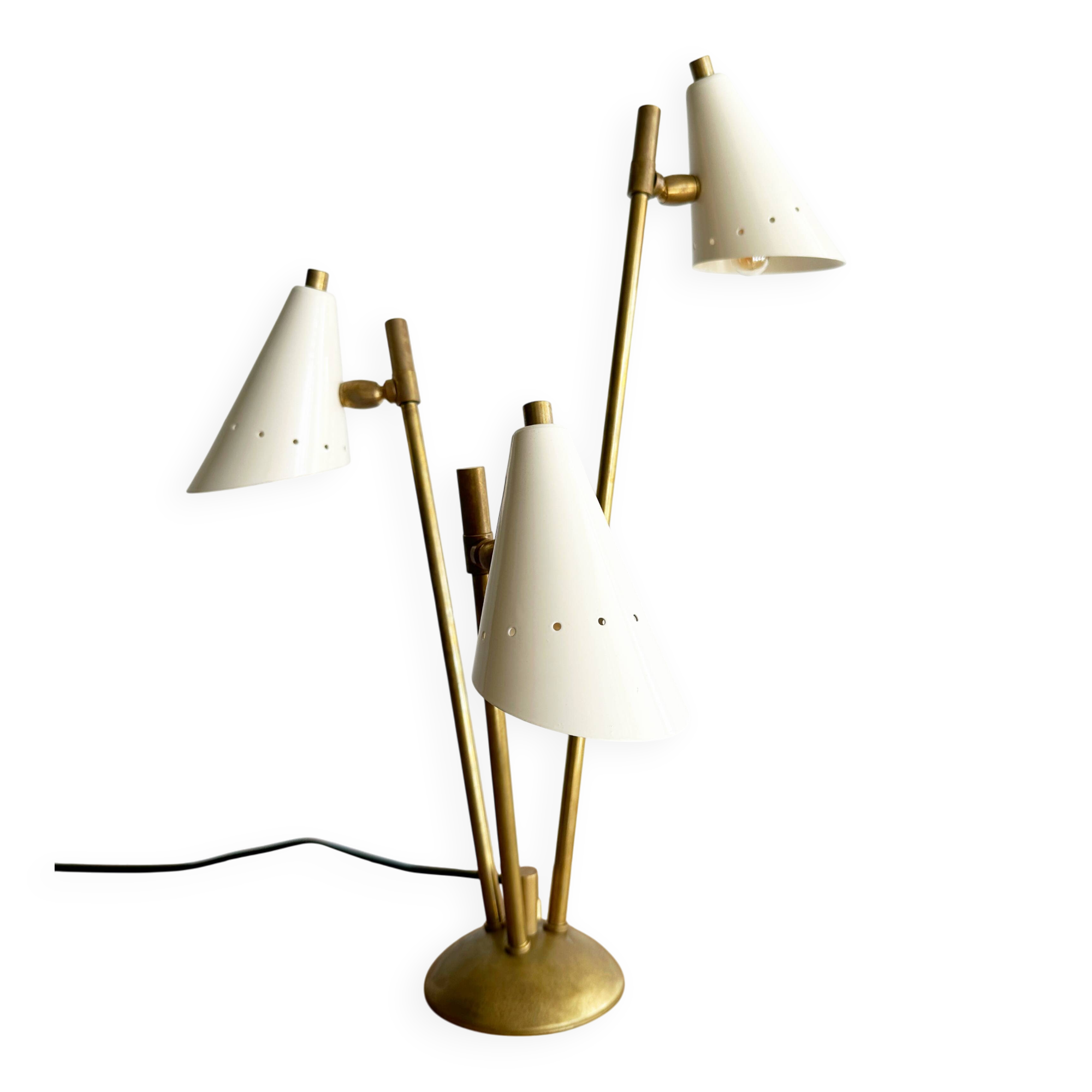 Italian three-headed brass lamp, 1950s design