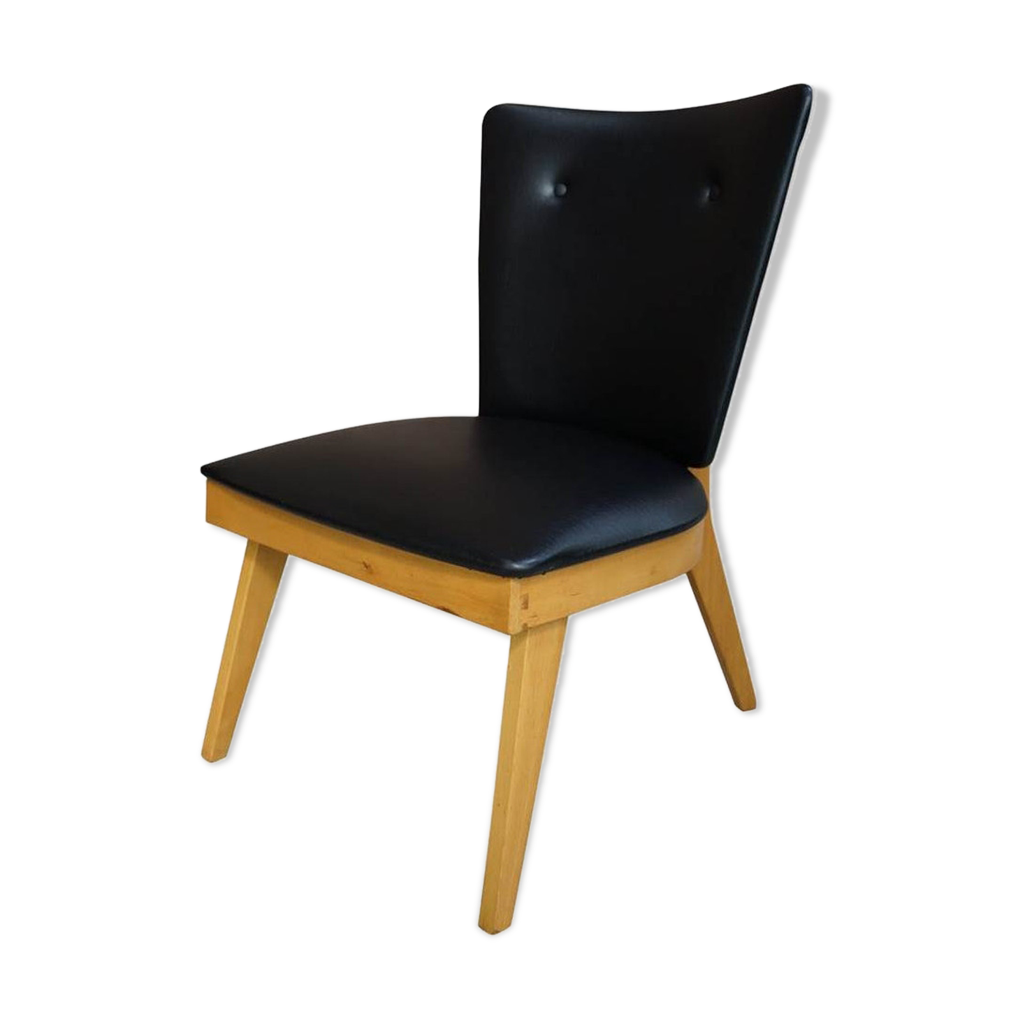 Cocktail armchair of the 50s in wood and black imitation