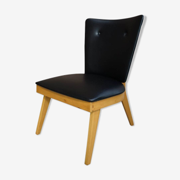 Cocktail armchair of the 50s in wood and black imitation