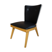 Cocktail armchair of the 50s in wood and black imitation