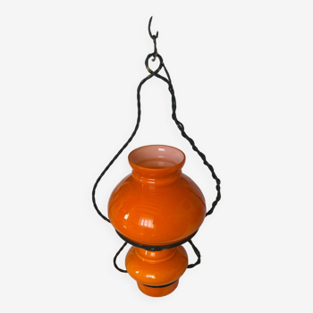 Lustre suspension, vintage, opaline, Orange Annee70