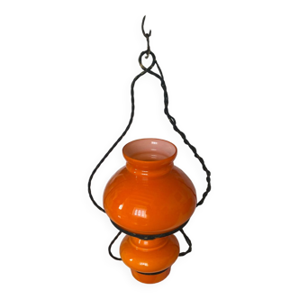 Lustre suspension, vintage, opaline, Orange Annee70