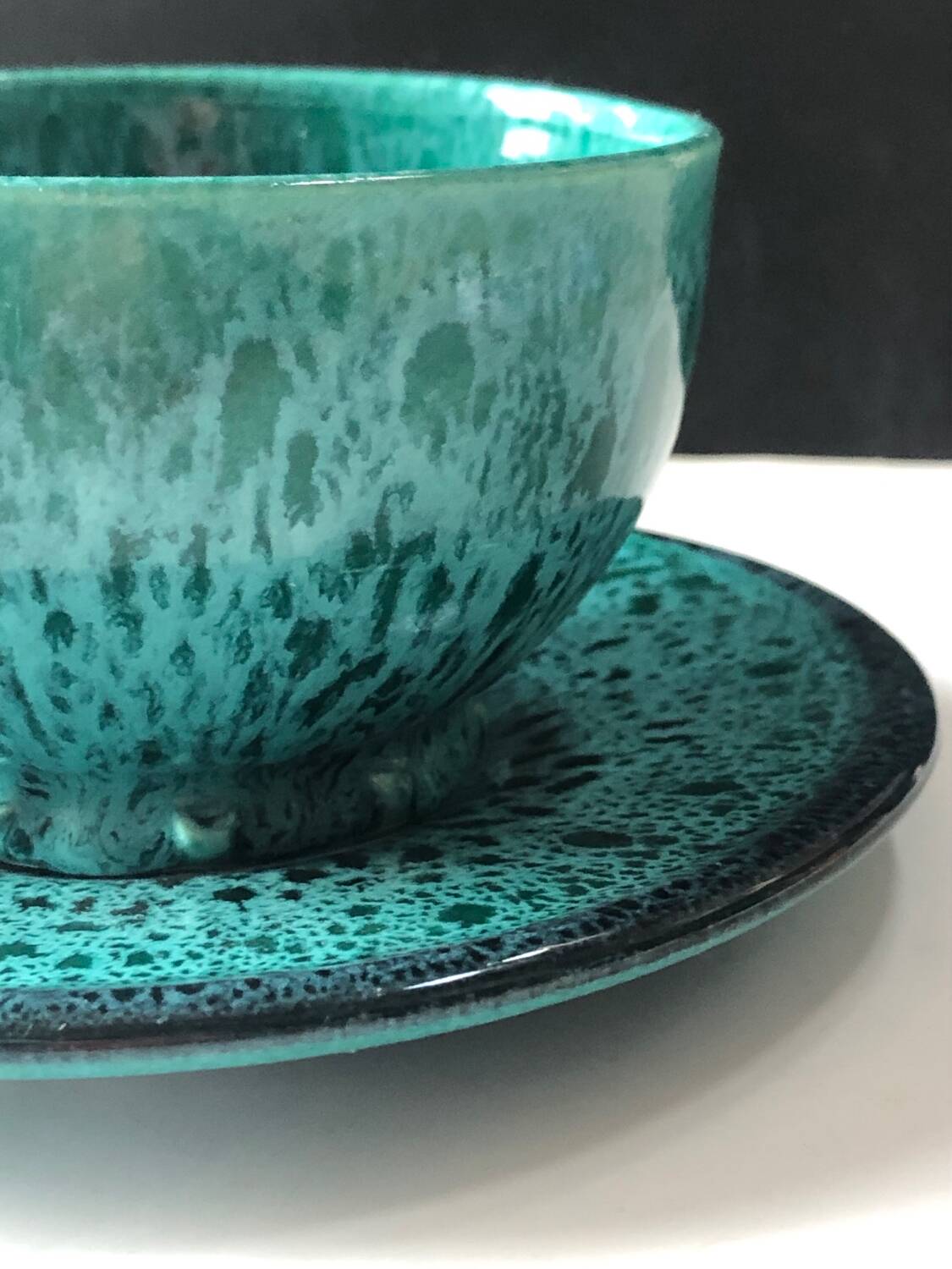 Turquoise Vallauris Braided Ceramic Cup and Saucer by Marius Giuge