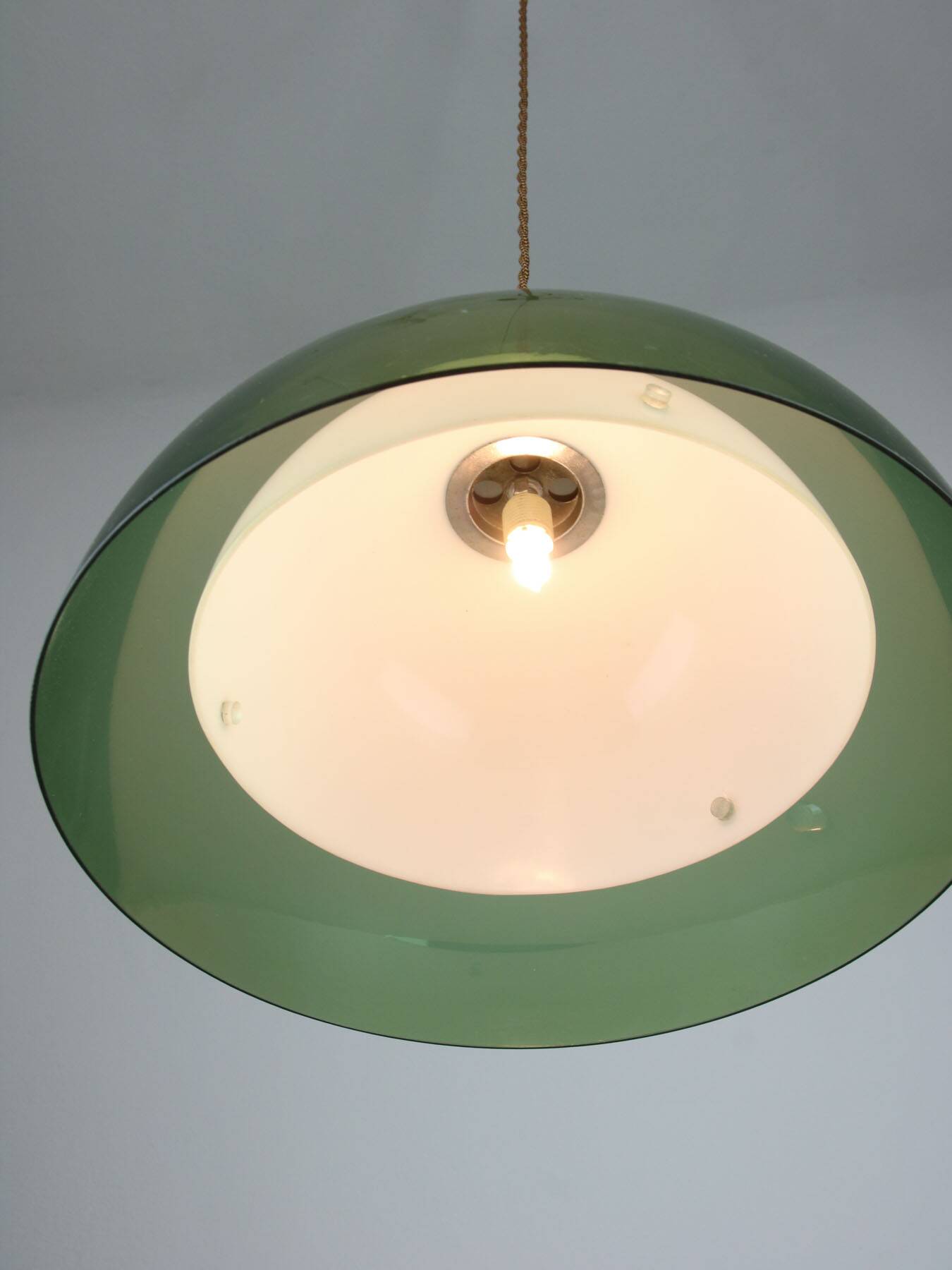 Italian space-age plexiglass green pendant lamp, 70s