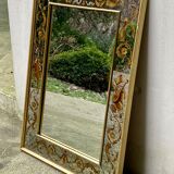 Miroir ancien à parecloses et verre églomisé style 18ème