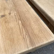 2 stripped farmhouse benches in solid oak, 1970, 175cm.