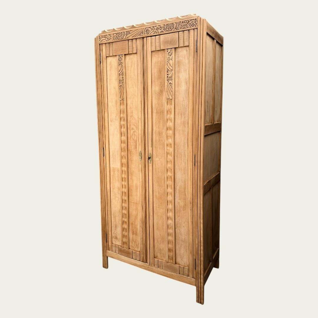 Parisian Art Deco wardrobe, raw wood.