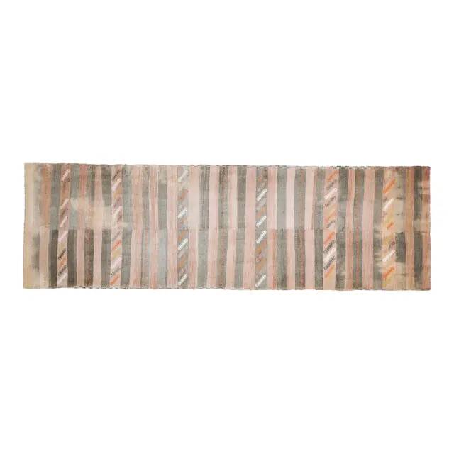 Striped Turkish Vintage Oushak Runner Handmade Wool Runner Rug 131x444