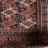 Handmade antique Turkmen Yomud collectible mat rug 40cm x 51cm, 1900s