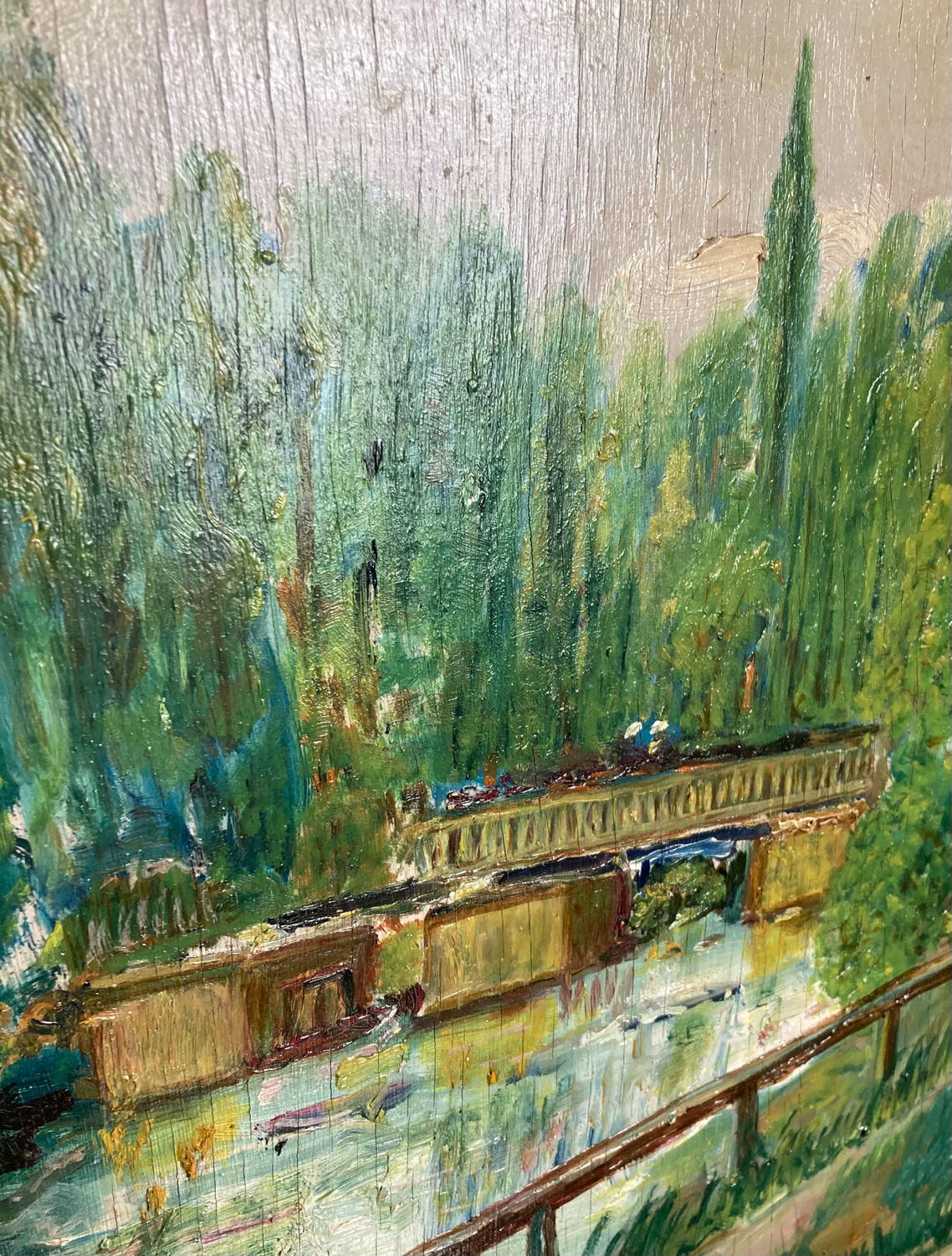 Oil painting on panel The bridge of Créteil signed H.Jaquemart nineteenth century