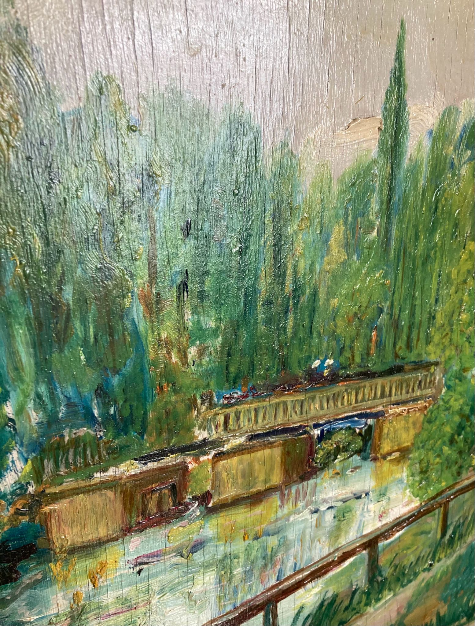 Oil painting on panel The bridge of Créteil signed H.Jaquemart nineteenth century